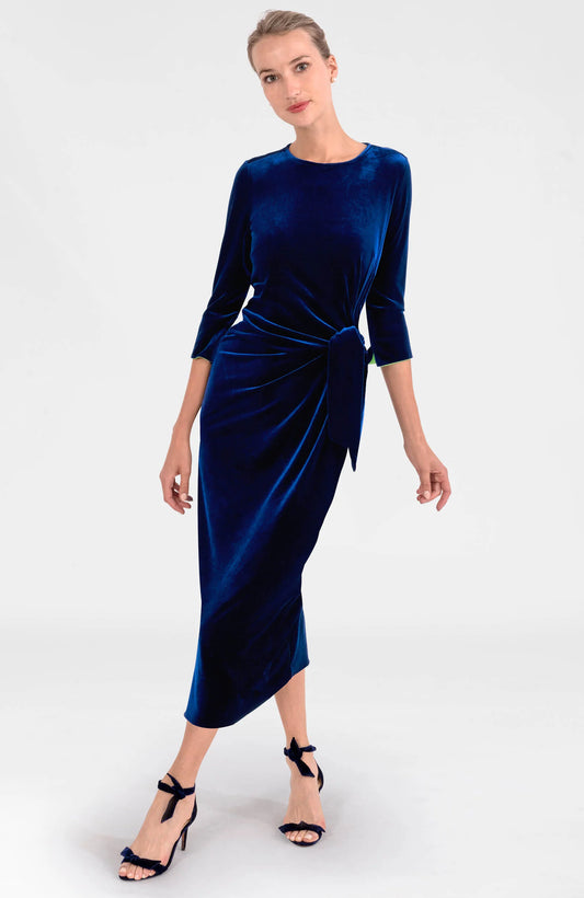 Cinch & Tie Maxi Dress in Navy Silky Velvet