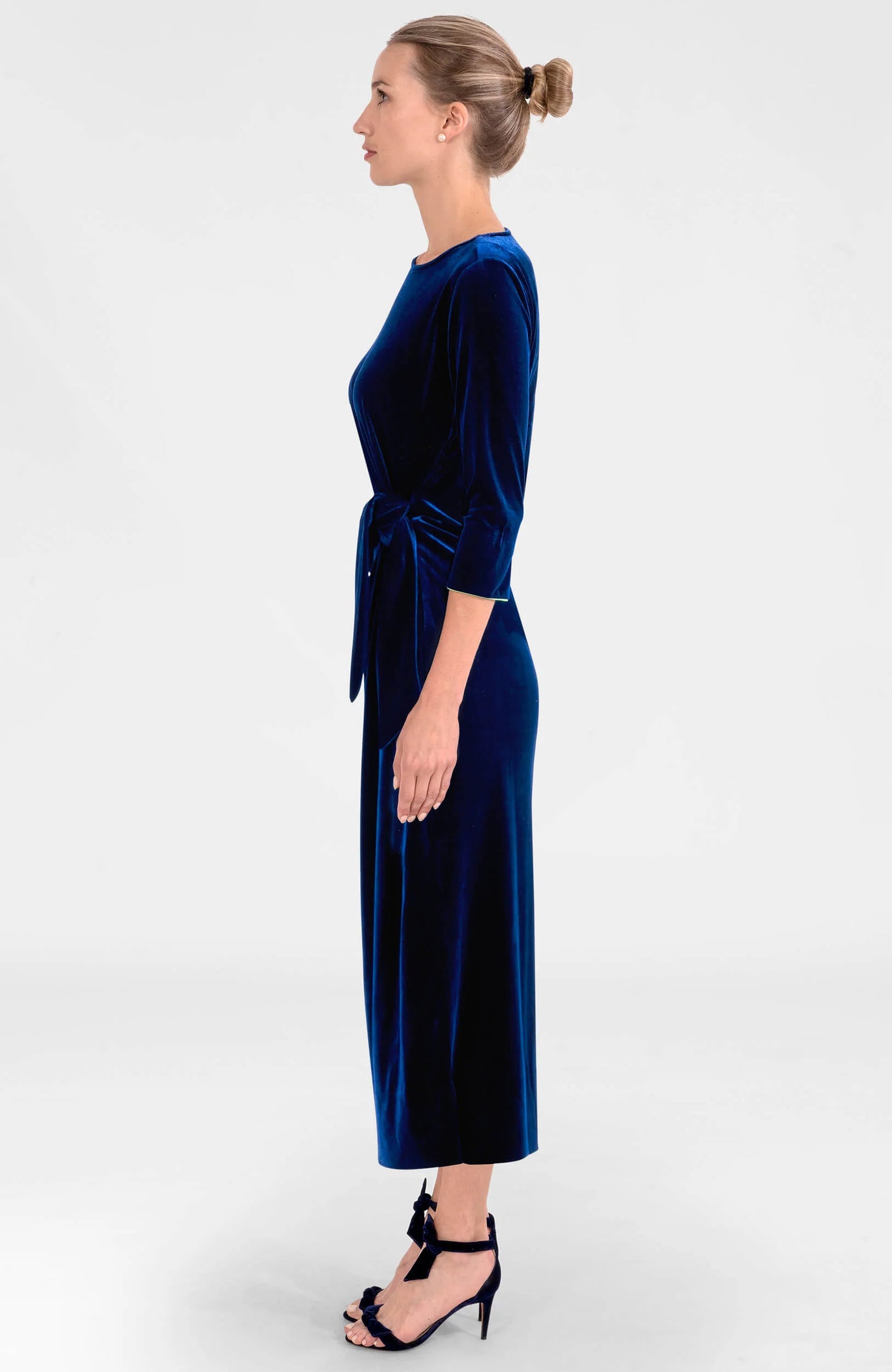 Cinch & Tie Maxi Dress in Navy Silky Velvet