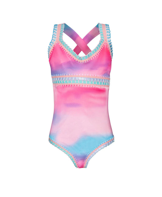 Sadie Rainbow Embroidered One Piece Girls Bathingsuit