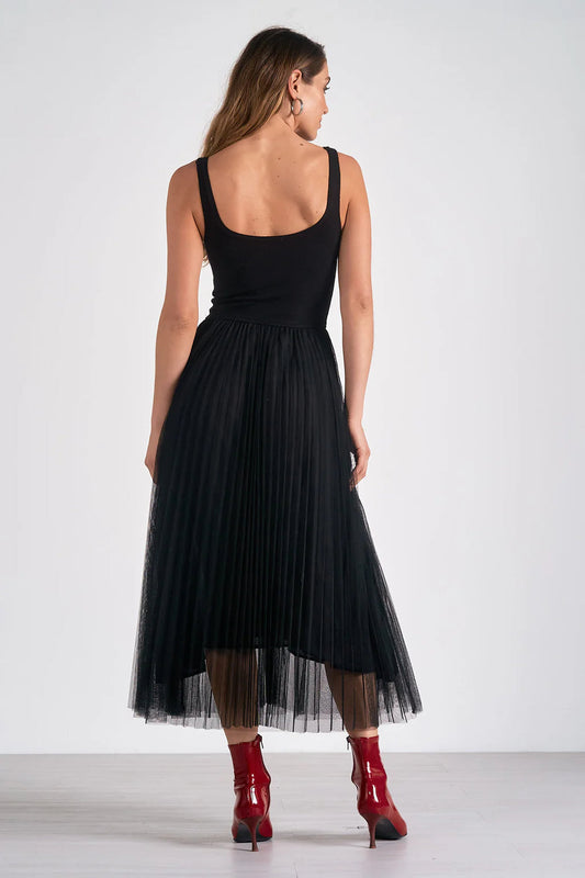 Maxi Tulle Tank Dress in Black