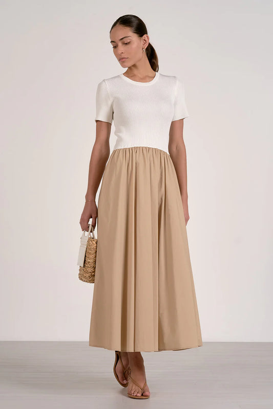 Short Sleeve Midi Mixed Media Dress