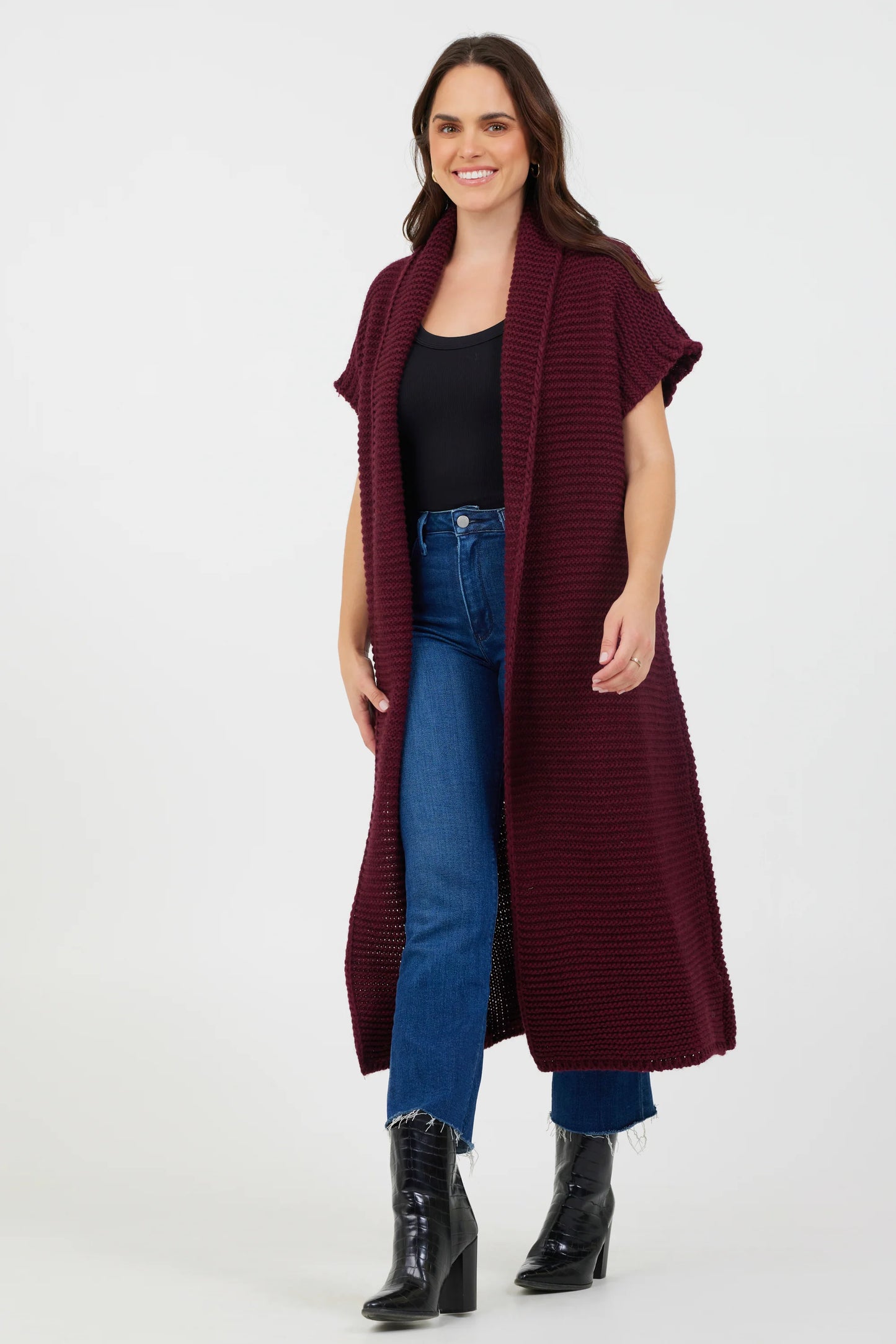 Fernando Chunky Long Gilet in Merlot