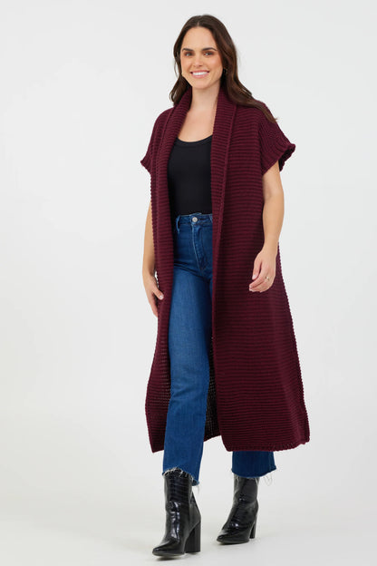 Fernando Chunky Long Gilet in Merlot or Dark Grey