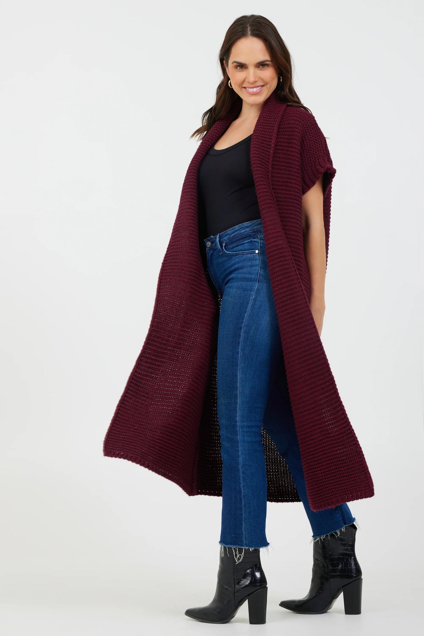 Fernando Chunky Long Gilet in Merlot