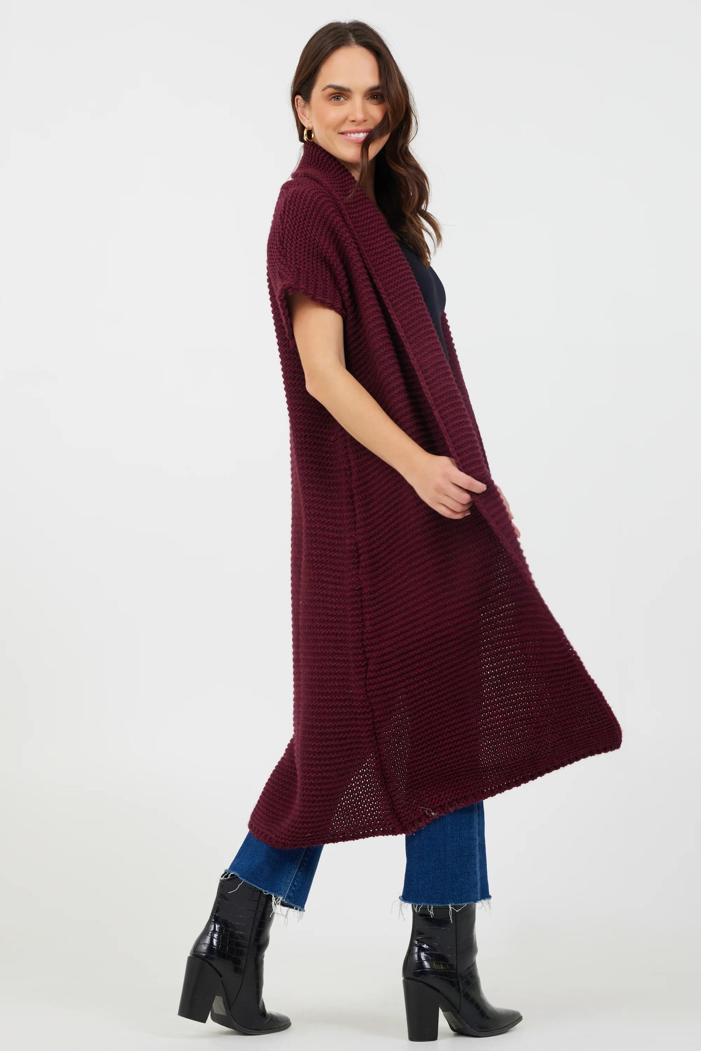 Fernando Chunky Long Gilet in Merlot