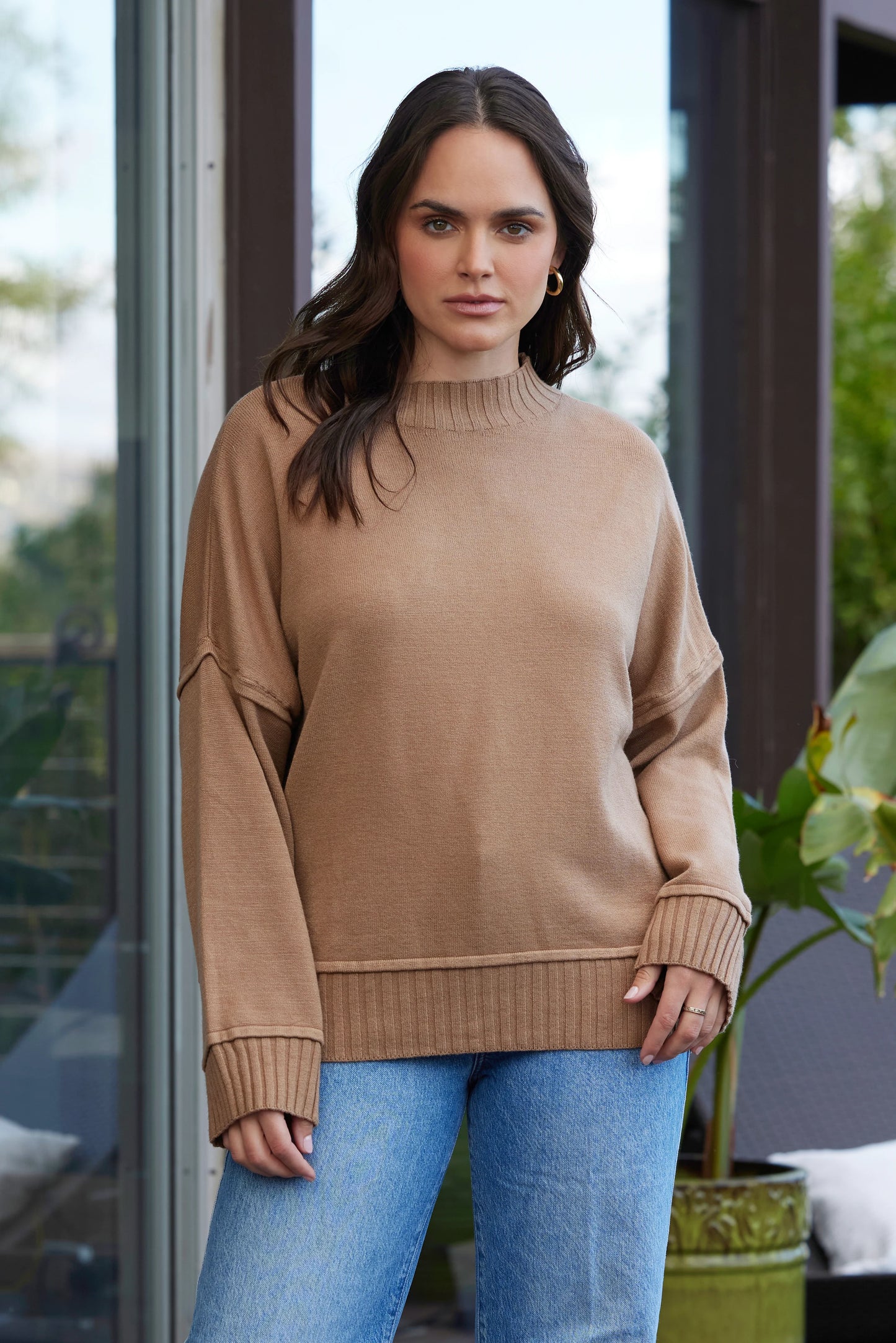 Florenza Turtle Neck Rib Detail Knit Sweater