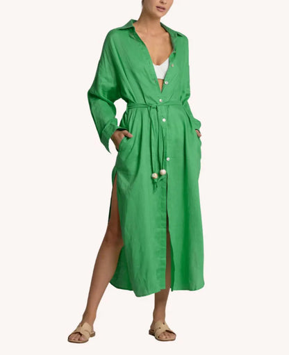 Green Maxi Shirt Dress