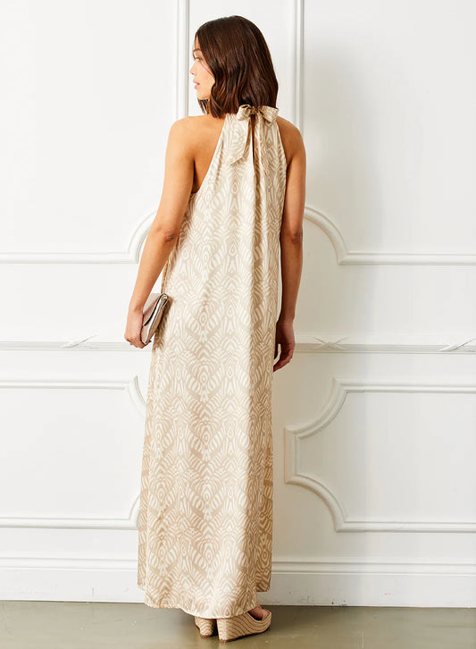 Genever Halter Neck Satin Print Maxi Dress