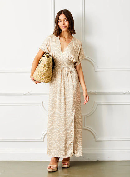 Ginger Satin Print Empire Line Maxi Dress