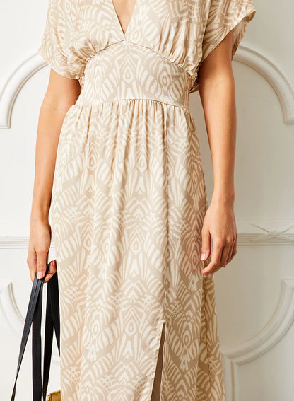 Ginger Satin Print Empire Line Maxi Dress