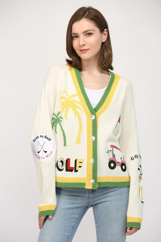 Golf Embroidered Patch Cardigan