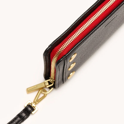 HAMMITT Bryant Wallet Black Brushed Gold Hardware/ Red Zip