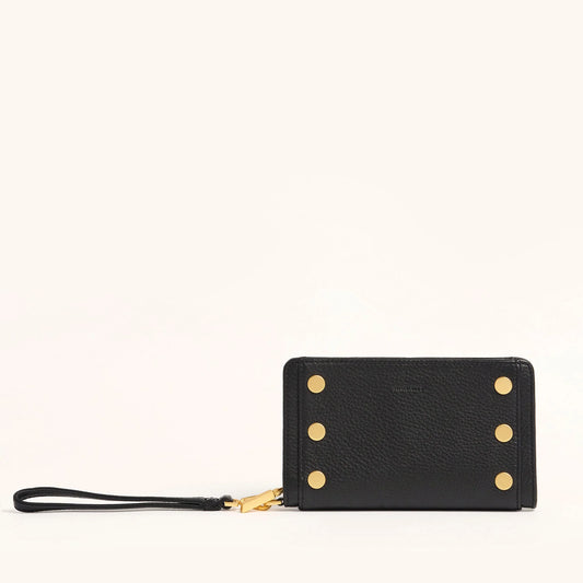 HAMMITT Bryant Wallet Black Brushed Gold Hardware/ Red Zip