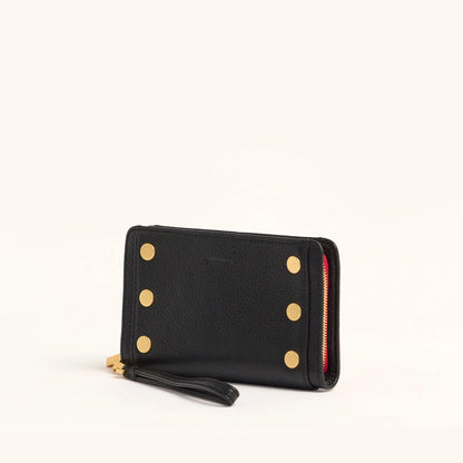 HAMMITT Bryant Wallet Black Brushed Gold Hardware/ Red Zip