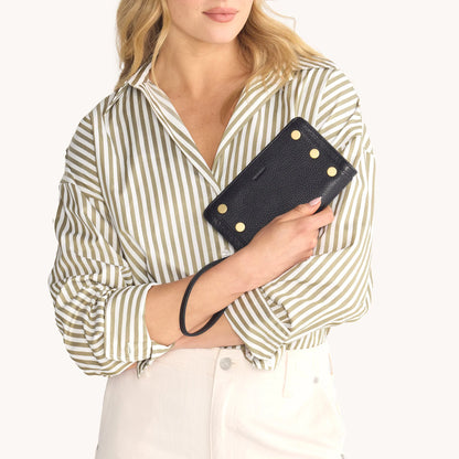 HAMMITT Bryant Wallet Black Brushed Gold Hardware/ Red Zip