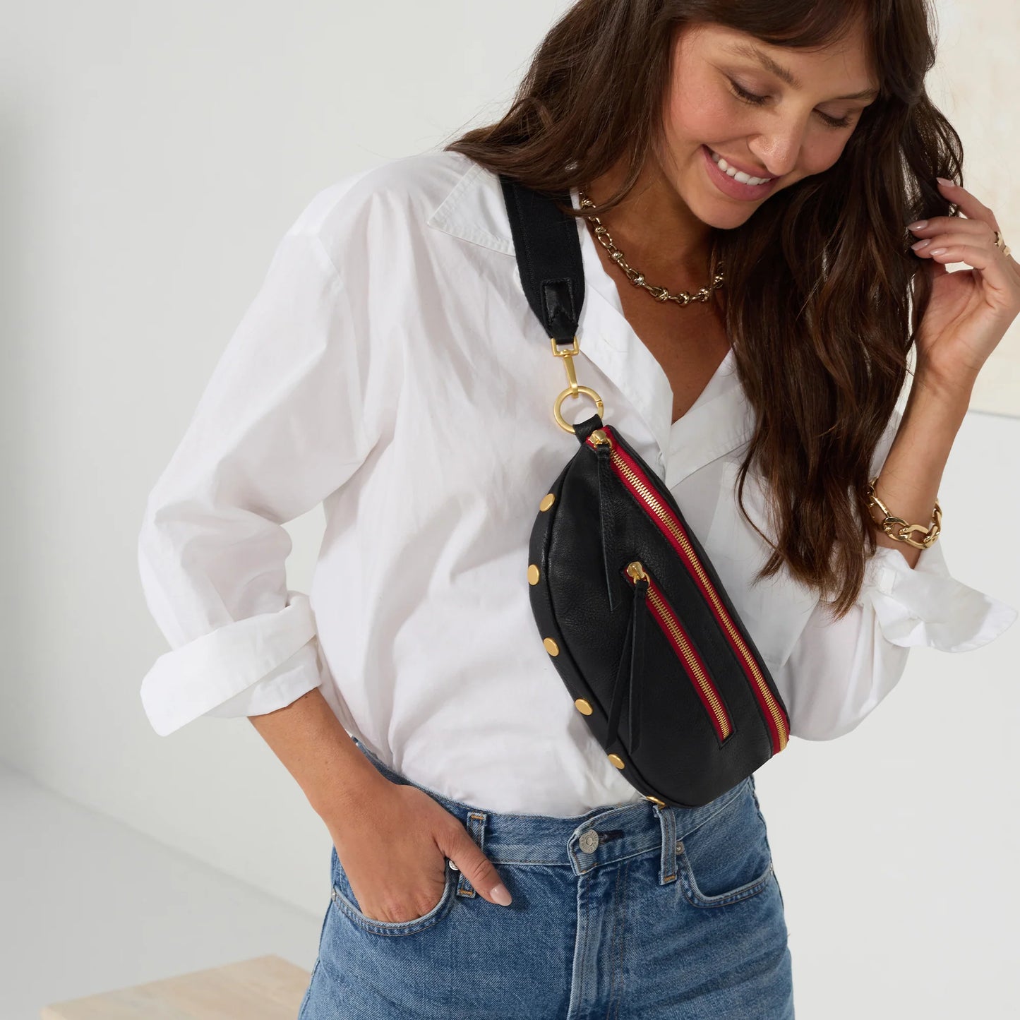 HAMMITT Charles Crossbody in Black with Red Zipper