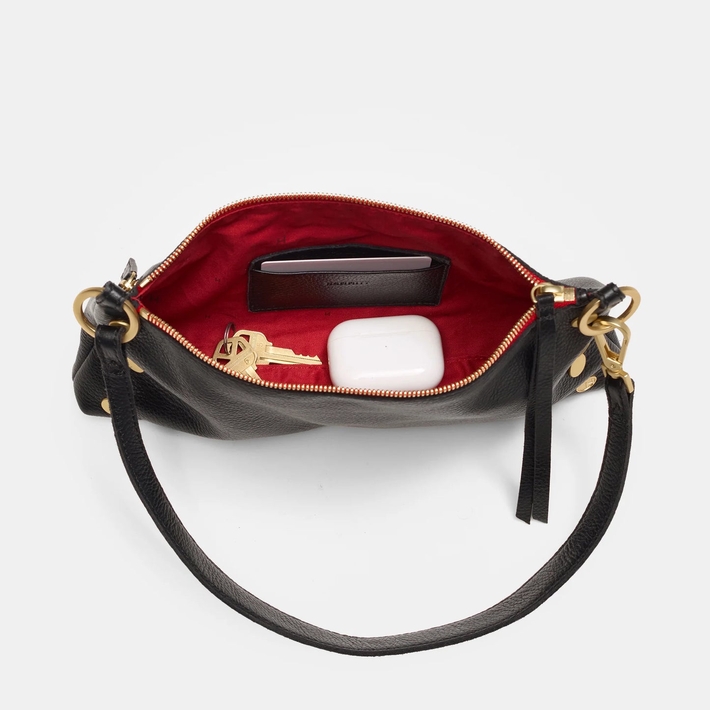 HAMMITT Kyle Bag in Black with Brushed Gold & Red Zipper