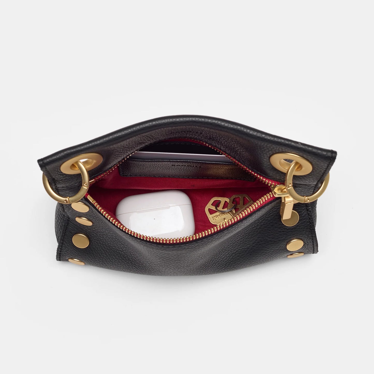 HAMMITT Tony Small Black with Brushed Gold Hardware and Red Zipper