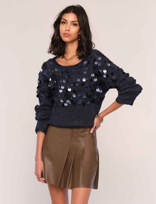 Elliot Sweater with Payette Sequins in Navy