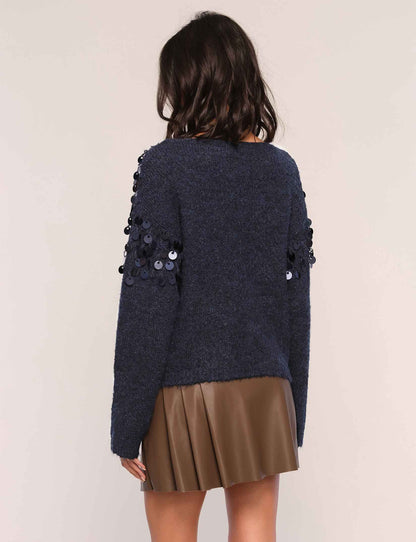 Elliot Sweater with Payette Sequins in Navy