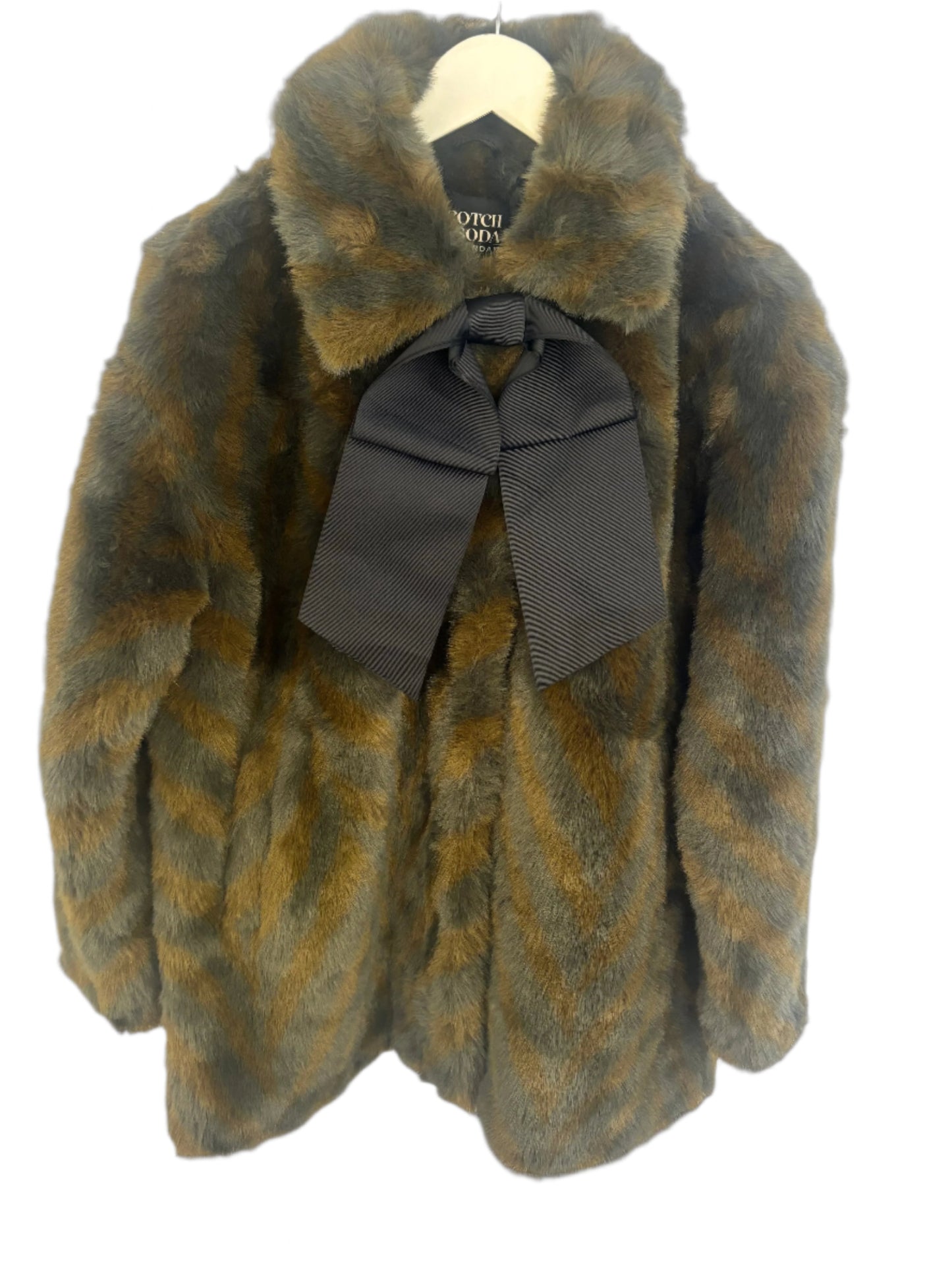 Olive Fur Jacket with Black Bow