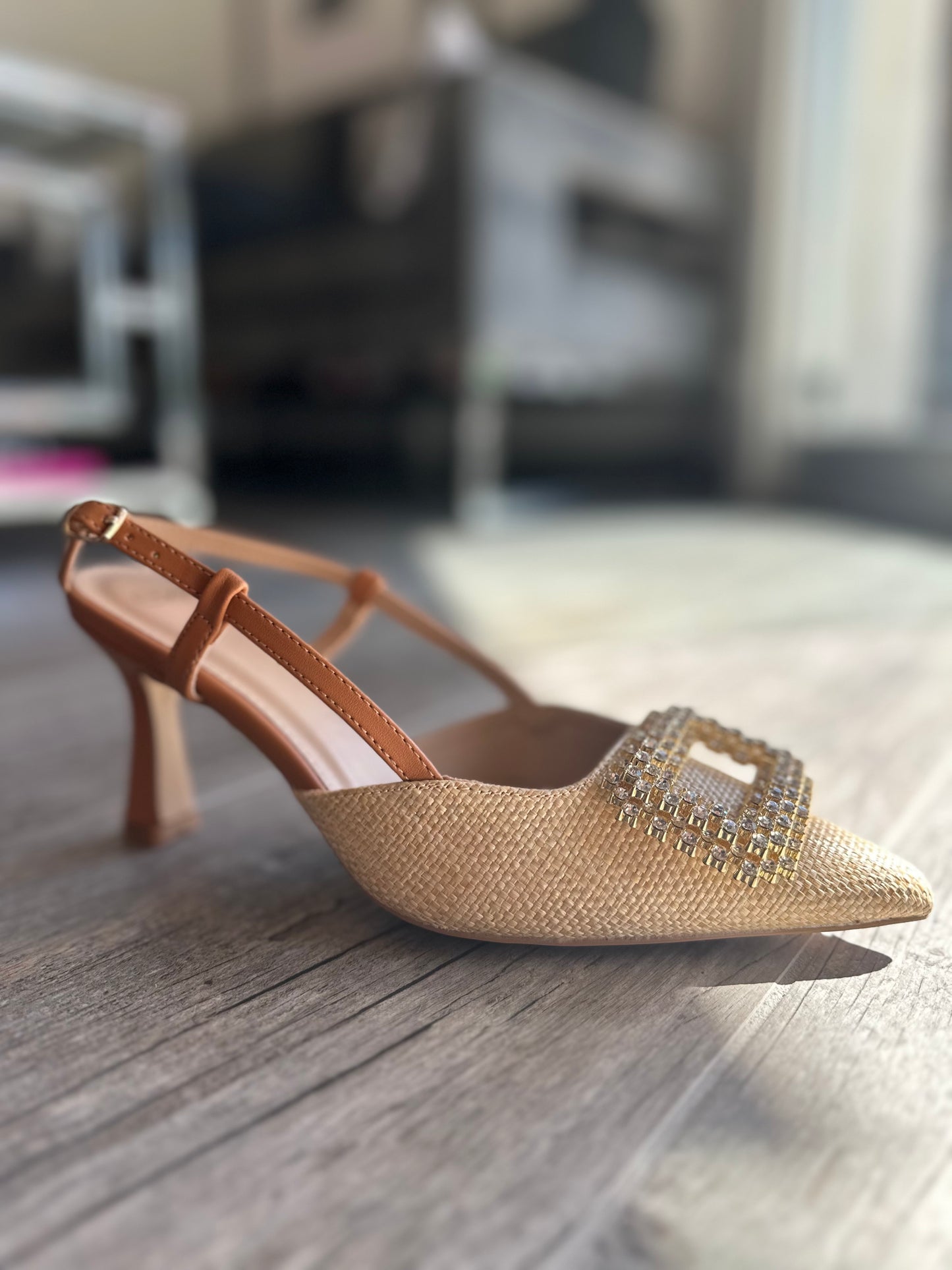 Beige Slingback with Kitten Heel