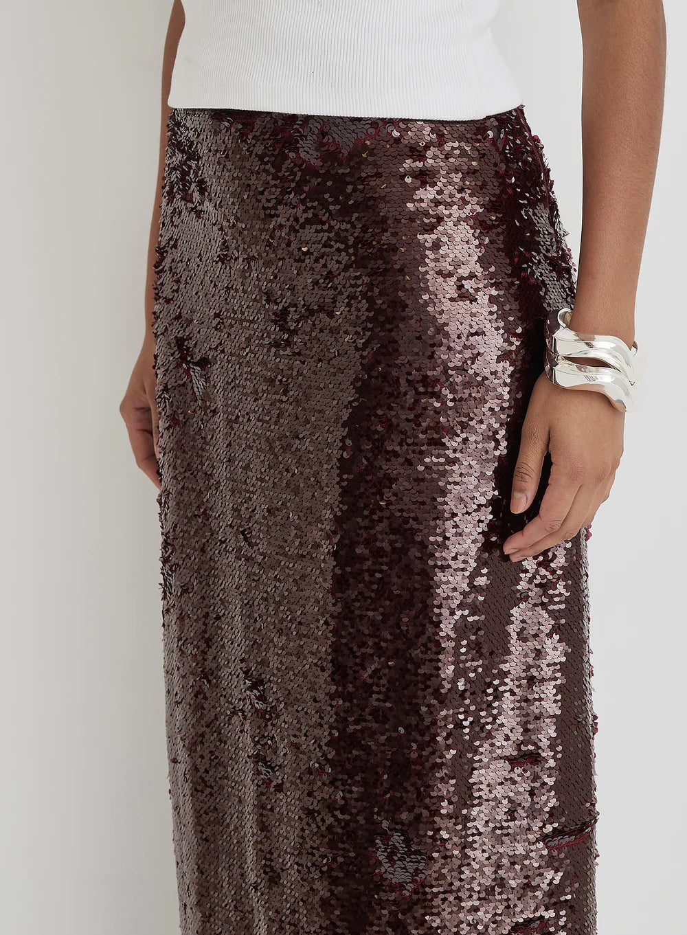 Odell Sequin Skirt in Burgundy