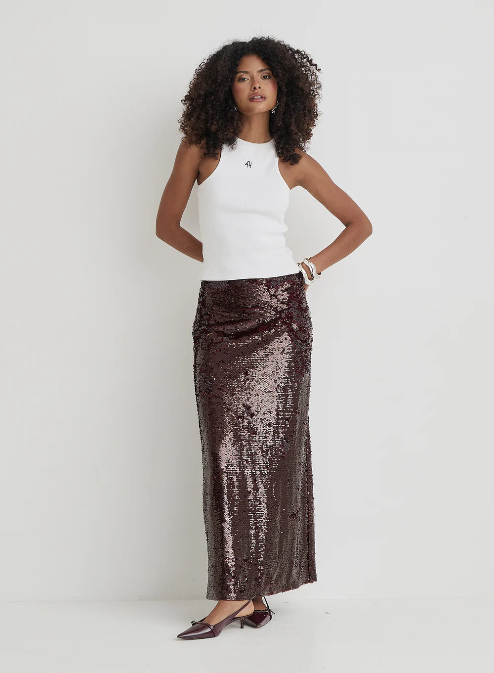 Odell Sequin Skirt in Burgundy