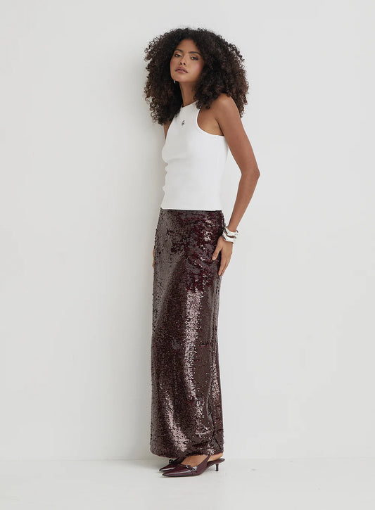 Odell Sequin Skirt in Burgundy