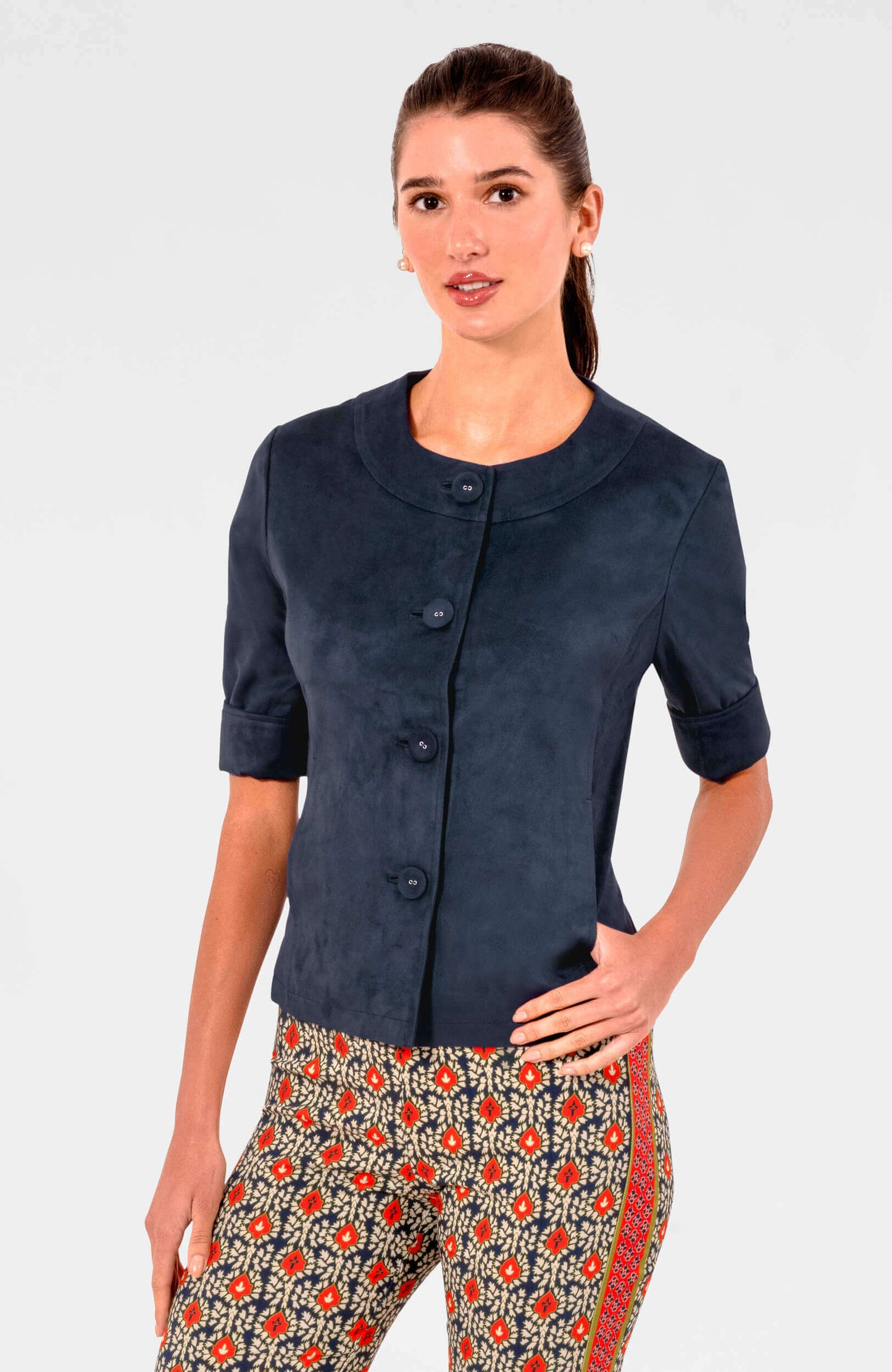 Short Stop Suede Jacket in Navy