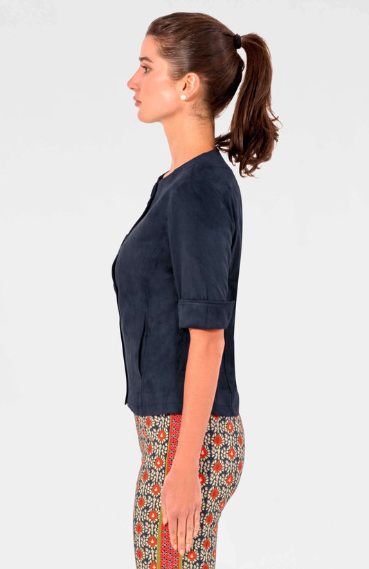 Short Stop Suede Jacket in Navy