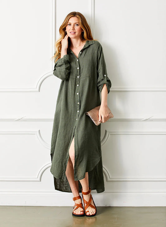 Larino Linen Long Button thru dress