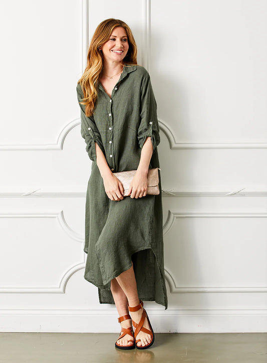 Larino Linen Long Button thru dress