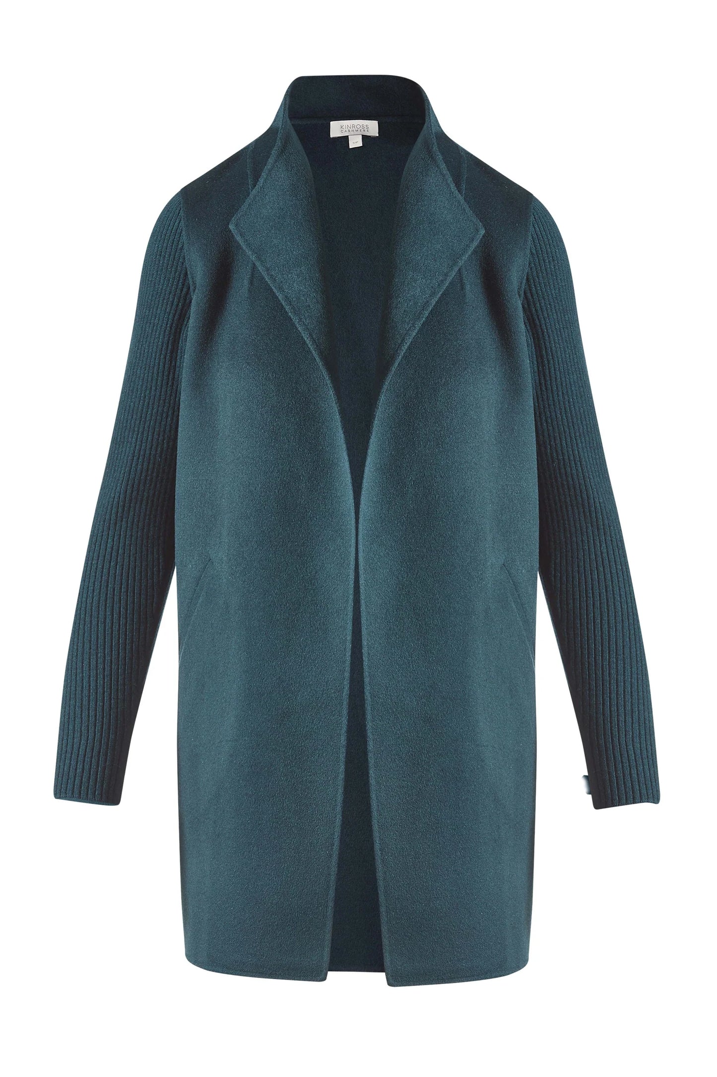 Rib Sleeve Cashmere Coat in Seapine or Whisper