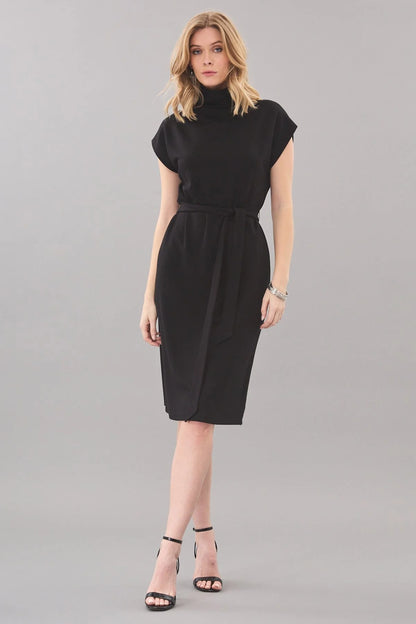 Belted Luxe Ponte Dress in Black