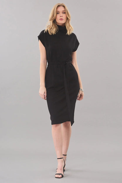 Belted Luxe Ponte Dress in Black