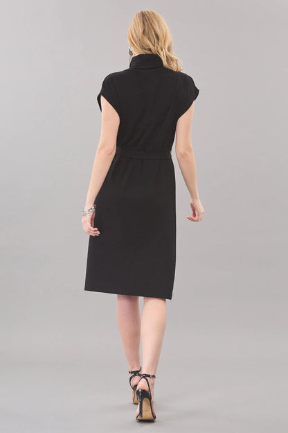 Belted Luxe Ponte Dress in Black