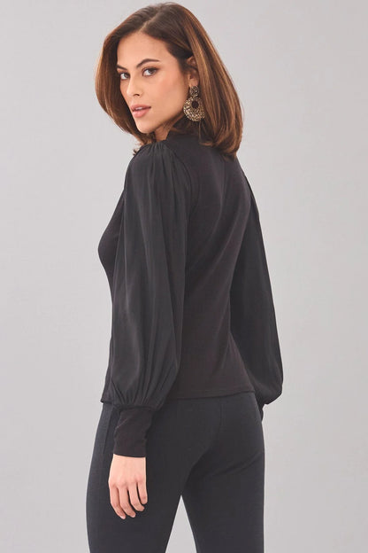 Balloon Sleeve Zip Front Rib Top