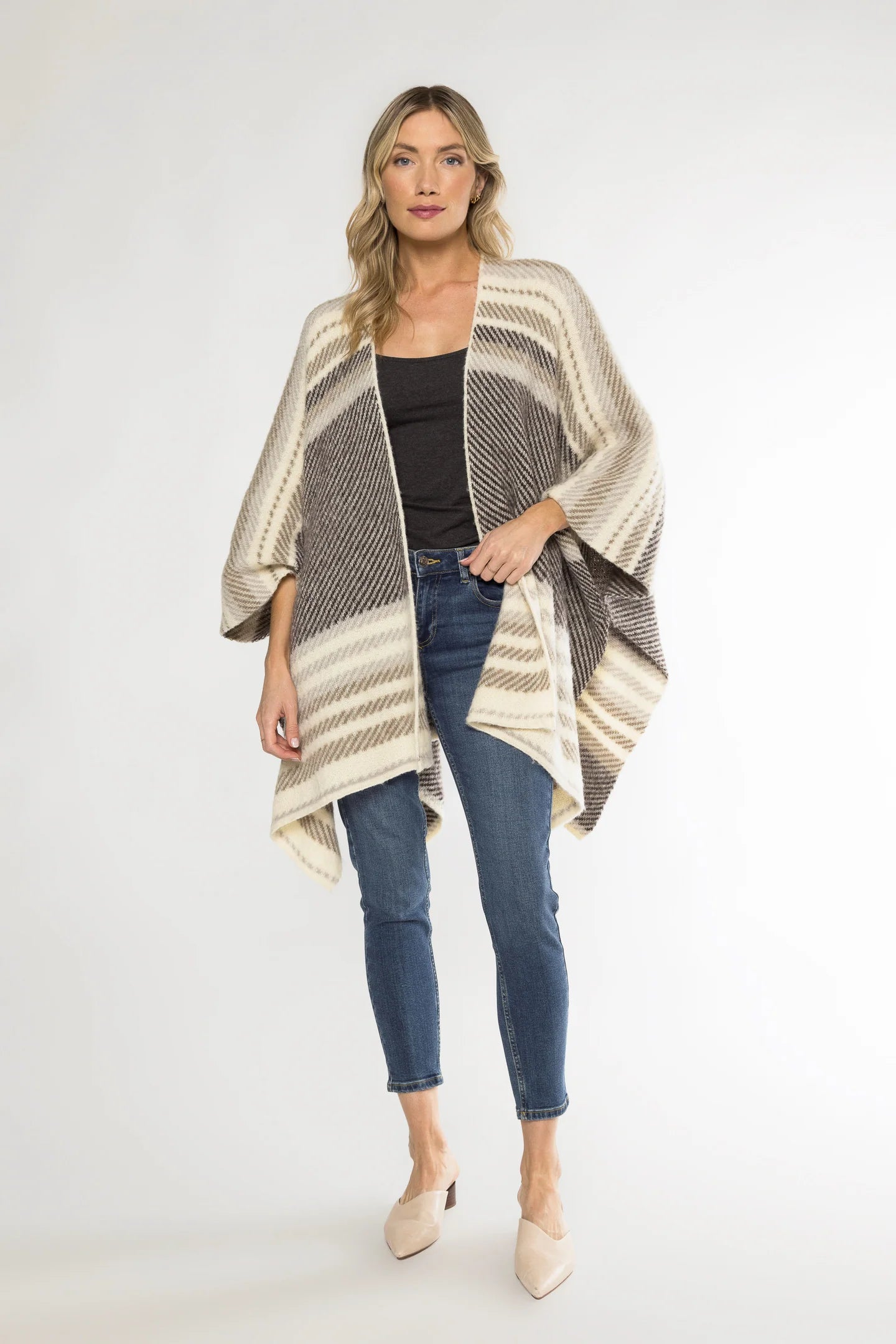 Stripe Poncho in Taupe