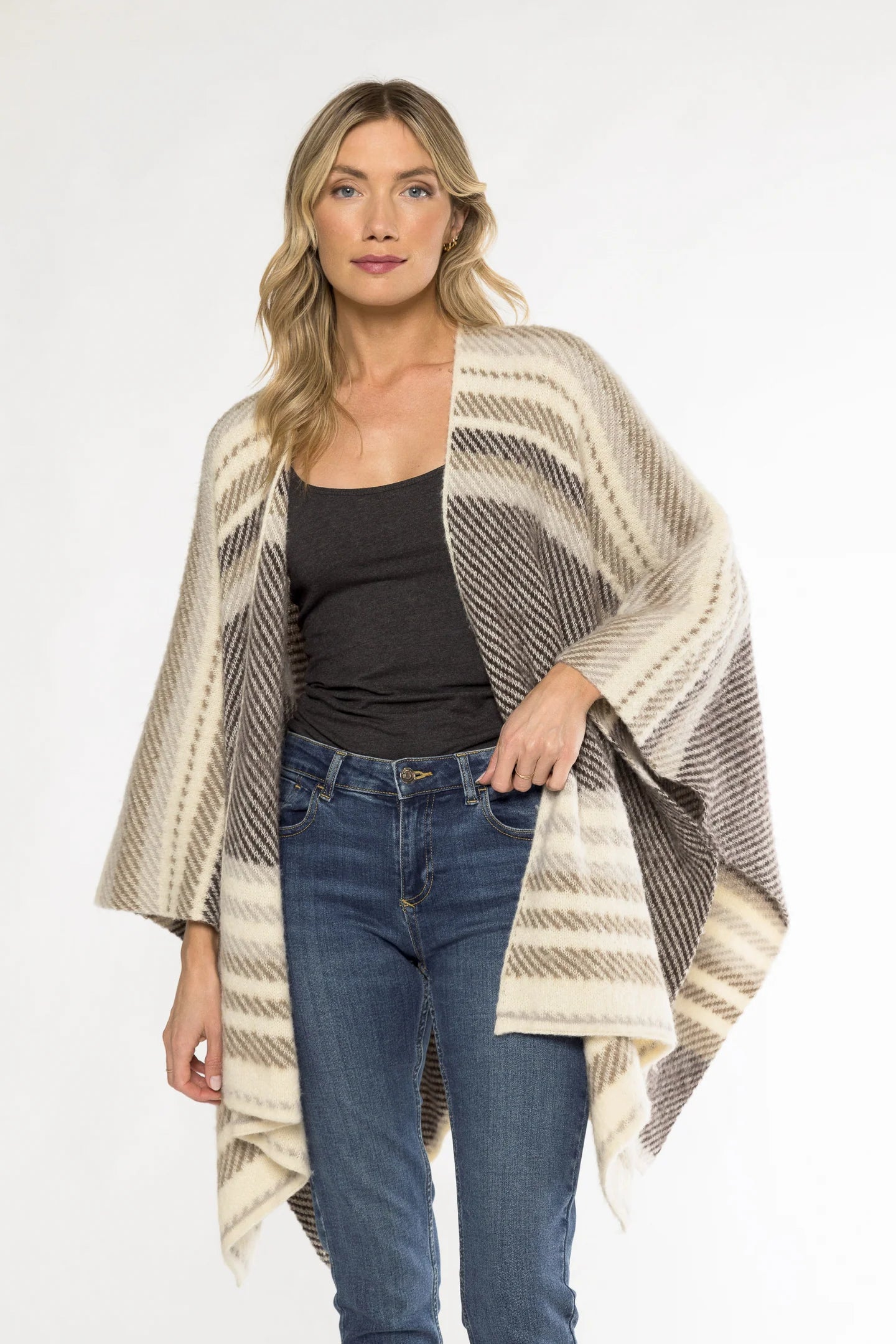 Stripe Poncho in Taupe