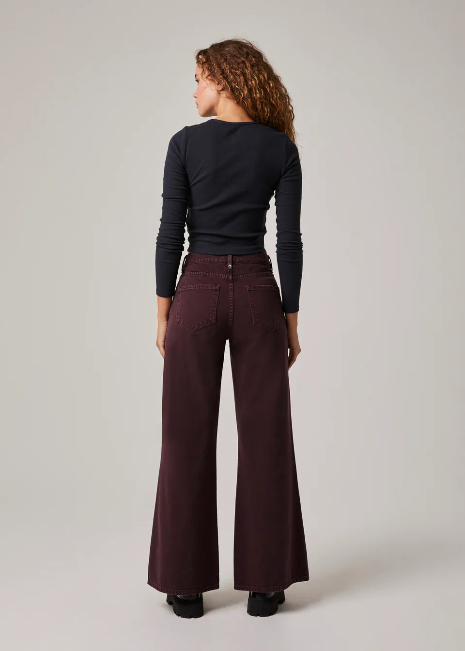 Conrad High Rise Long Wide Leg Jeans in Dark Cherry by Edyson