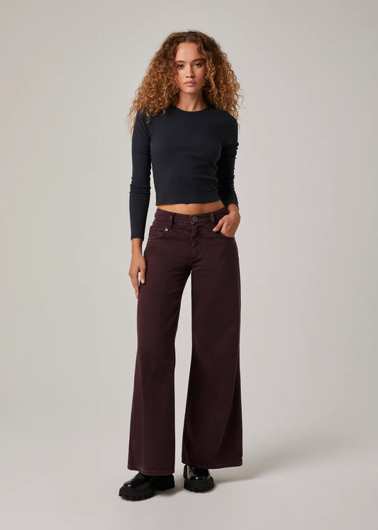 Conrad High Rise Long Wide Leg Jeans in Dark Cherry by Edyson