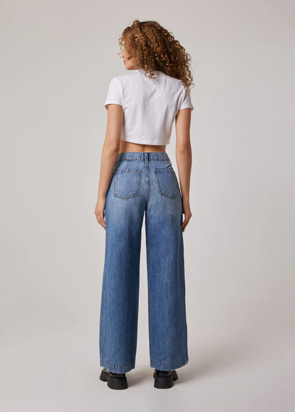 Powell High Rise Wide Leg Trouser Jean in Medium Fleet Wash