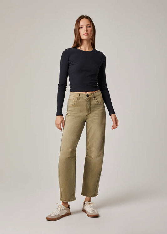 Jack High Rise Slouchy Barrel Jeans in Light Olive