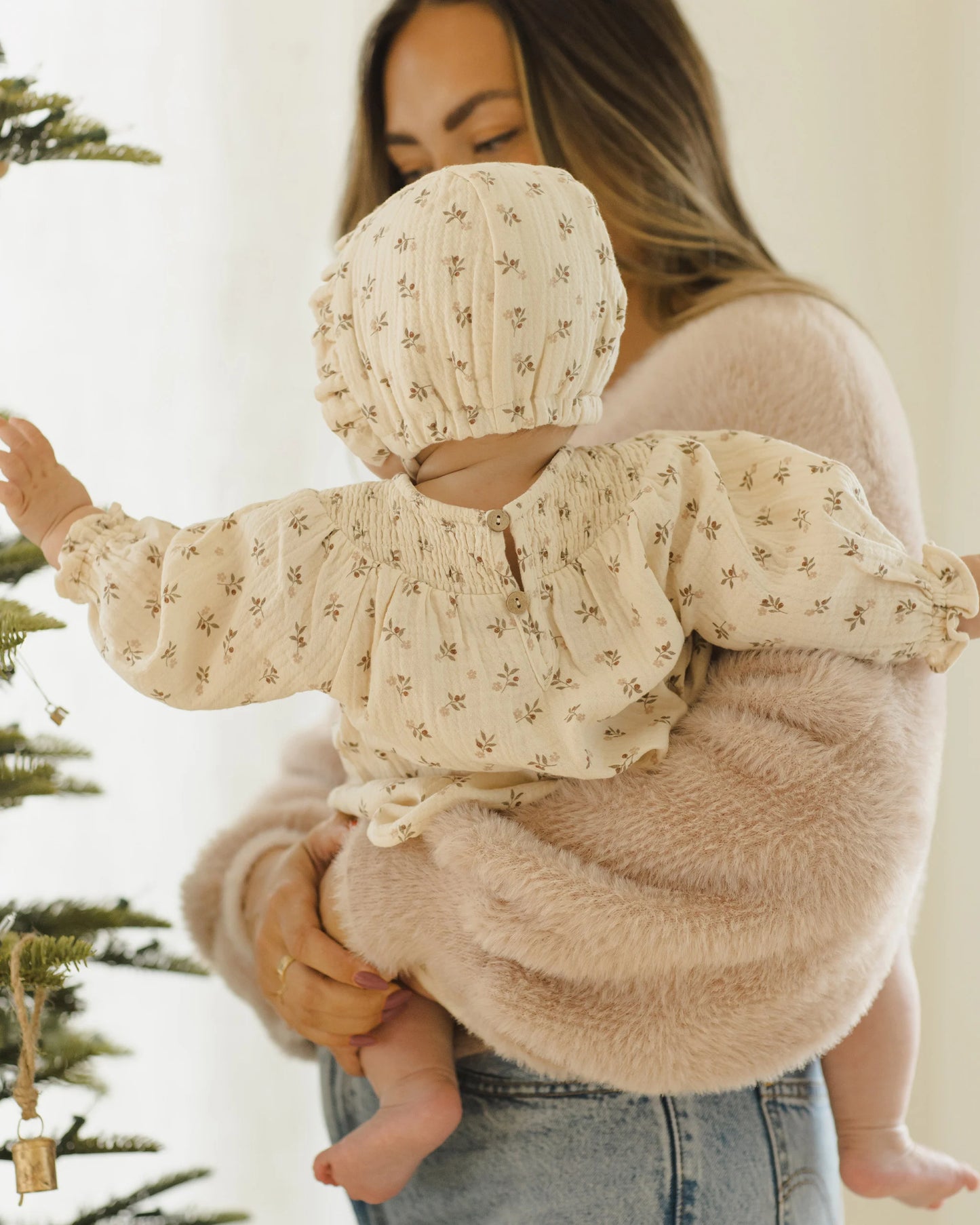 V Smocked Dress in Holly Berry