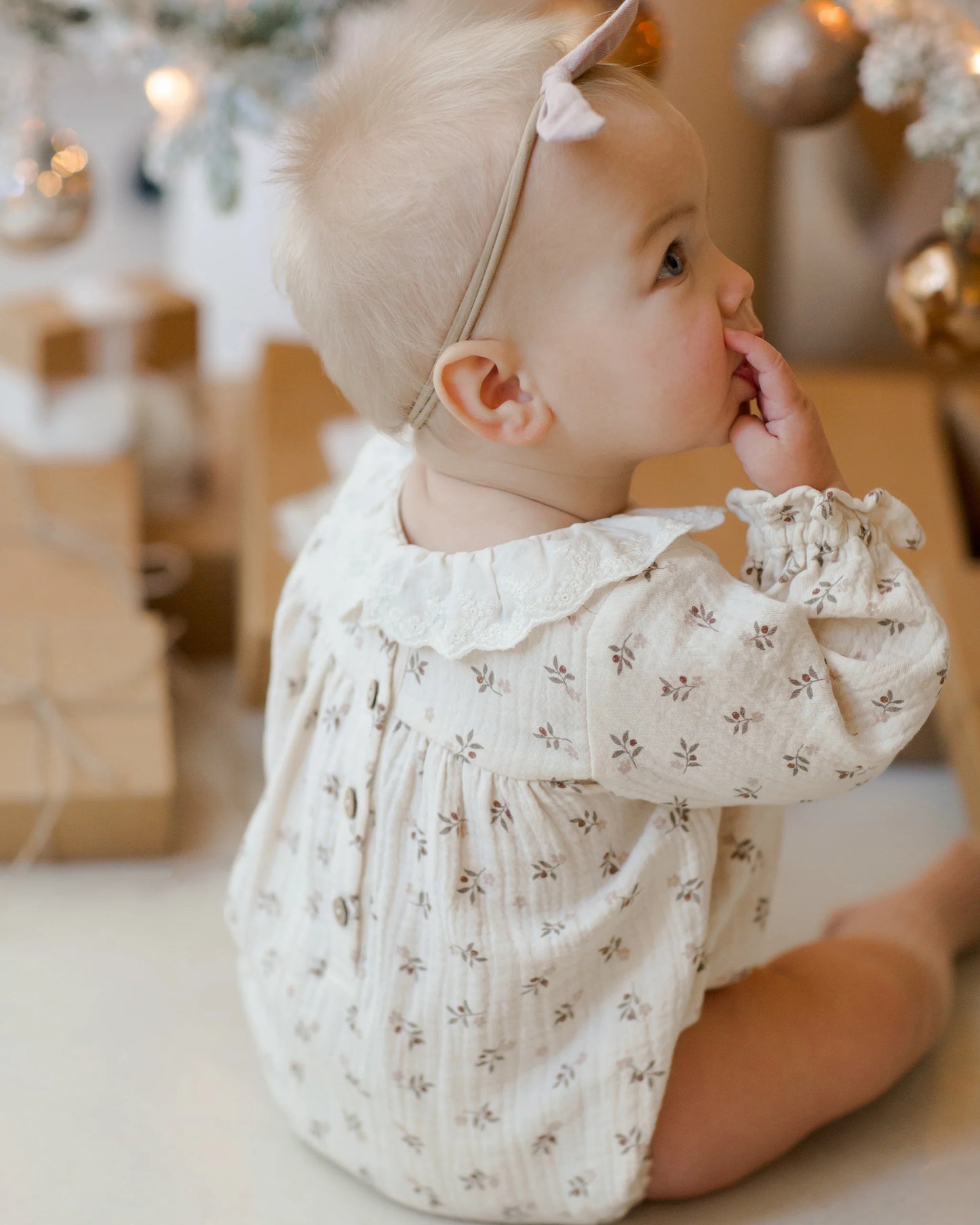 Collared Bubble Romper in Holly Berry