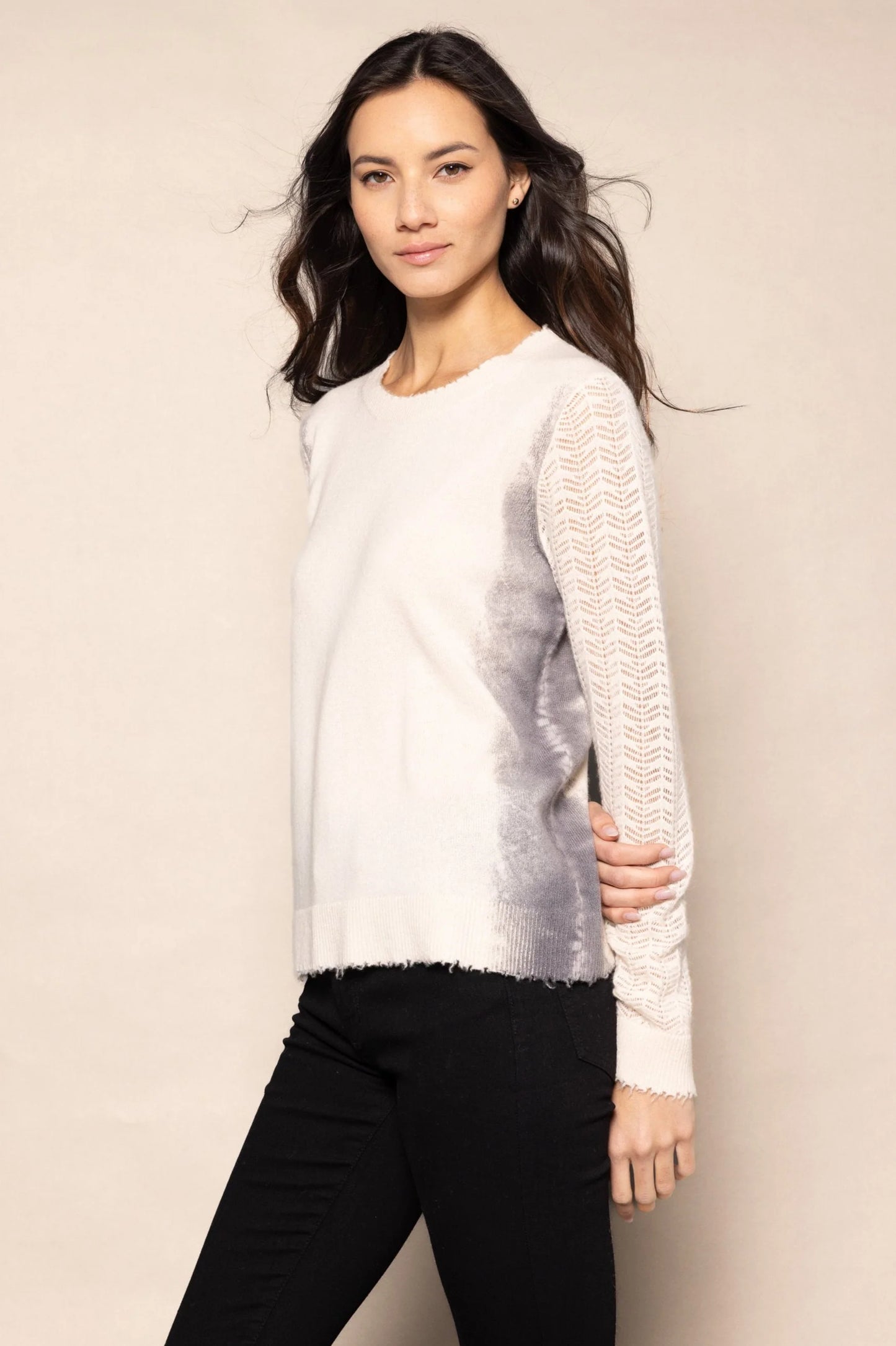 Side by Side Cashmere Sweater in Frosting