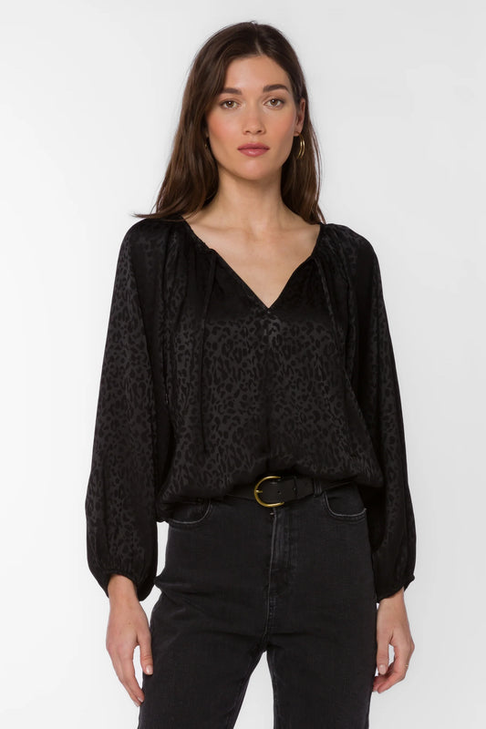 Black Leopard Jacquard Top