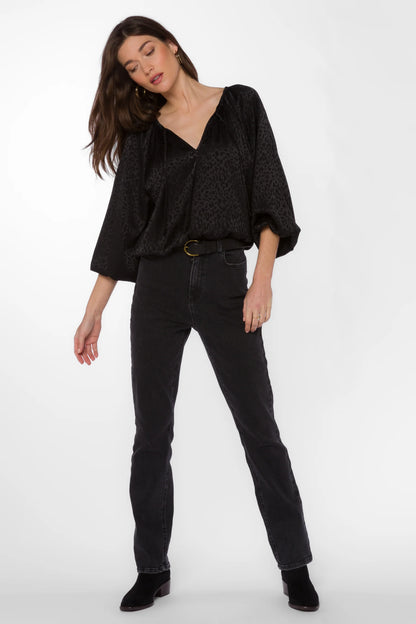 Black Leopard Jacquard Top