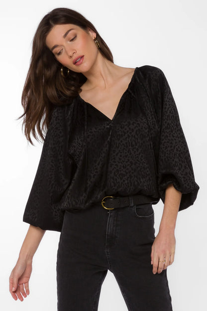 Black Leopard Jacquard Top